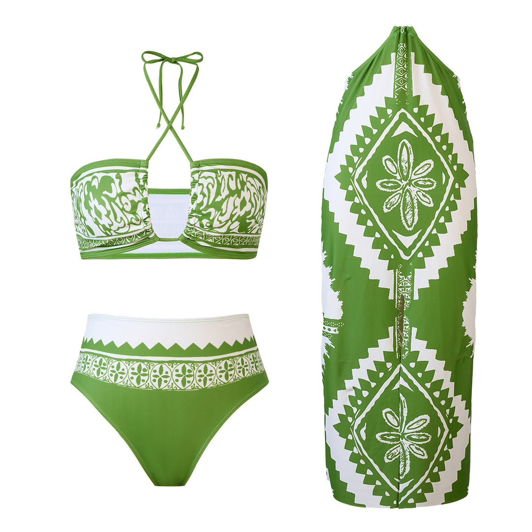 Dame Bandeau-bikini-sæt med elegant indpakning kjole og mode mønstre Stilla
