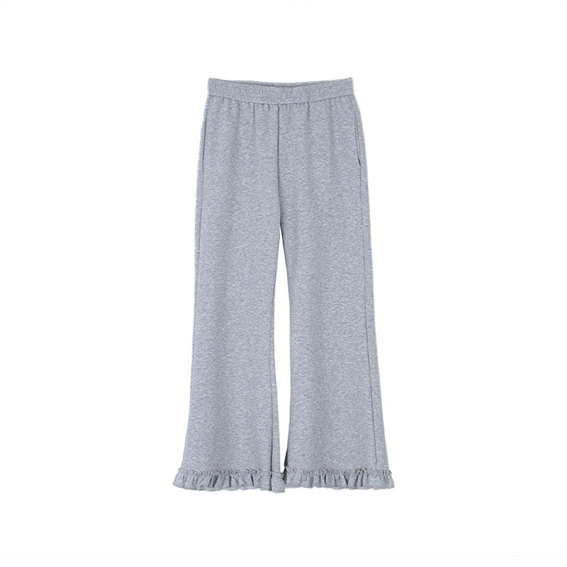 Damer elegant fritid bukser med flæse kant og elastisk talje Stilla