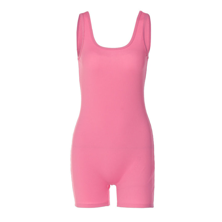 Dame figursyet minikjole-playsuit med brede stropper og spændende rygudskæring Skovae
