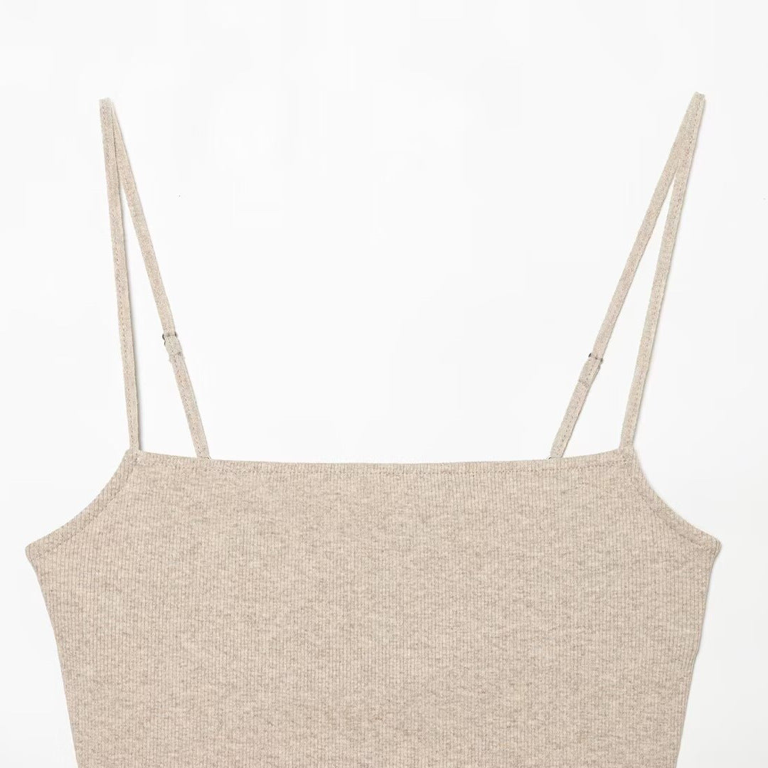 Dame Cropped Top med fine stropper og glitrende kant Skovae