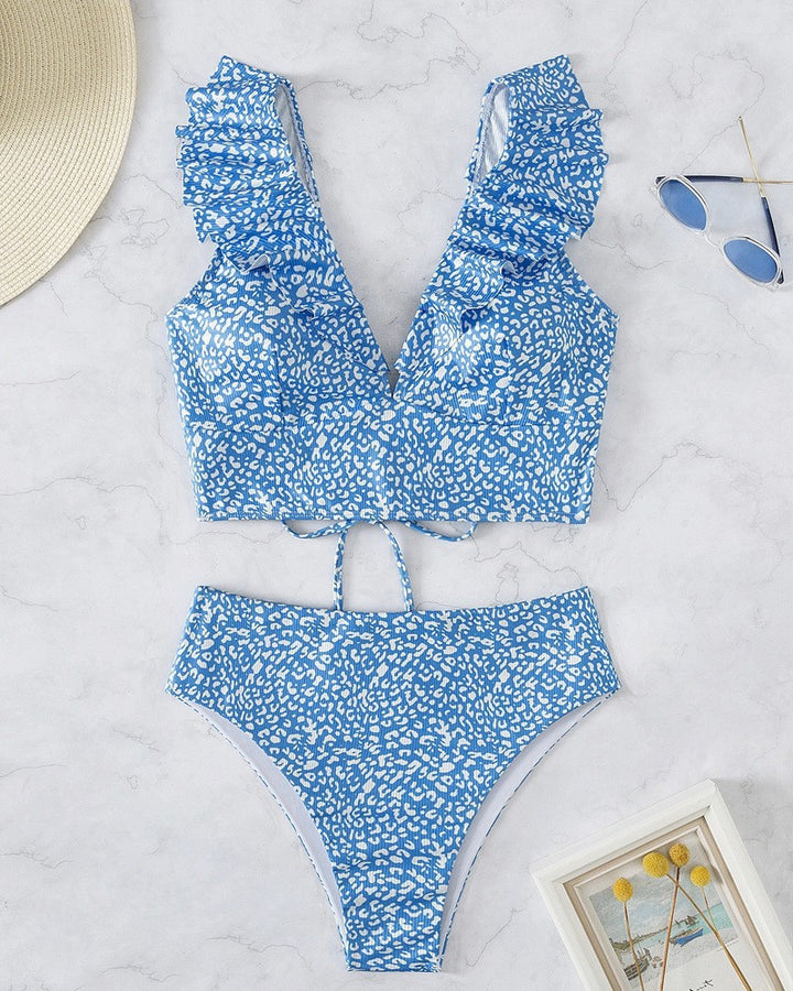 Damebikini med elegant ruffle design og højt skåret trusse Skovae