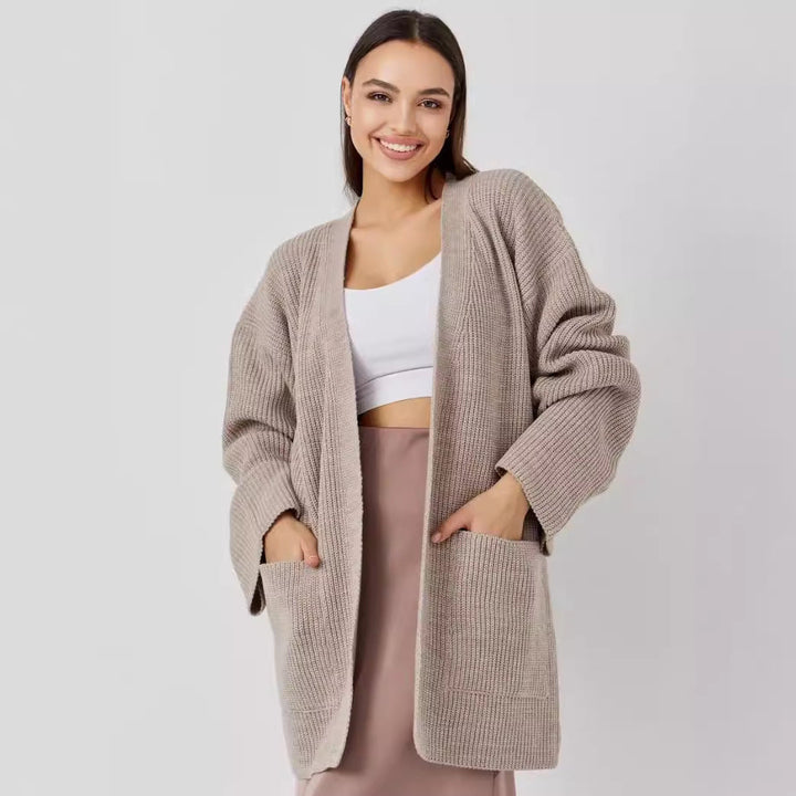 Stilla | Strikjakke Strikket Uldblanding Plus Size Lange Ærmer Åben Foran