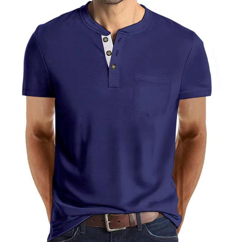 Herrer kortærmet Henley-shirt med praktisk knaplukning og brystlomme Stilla