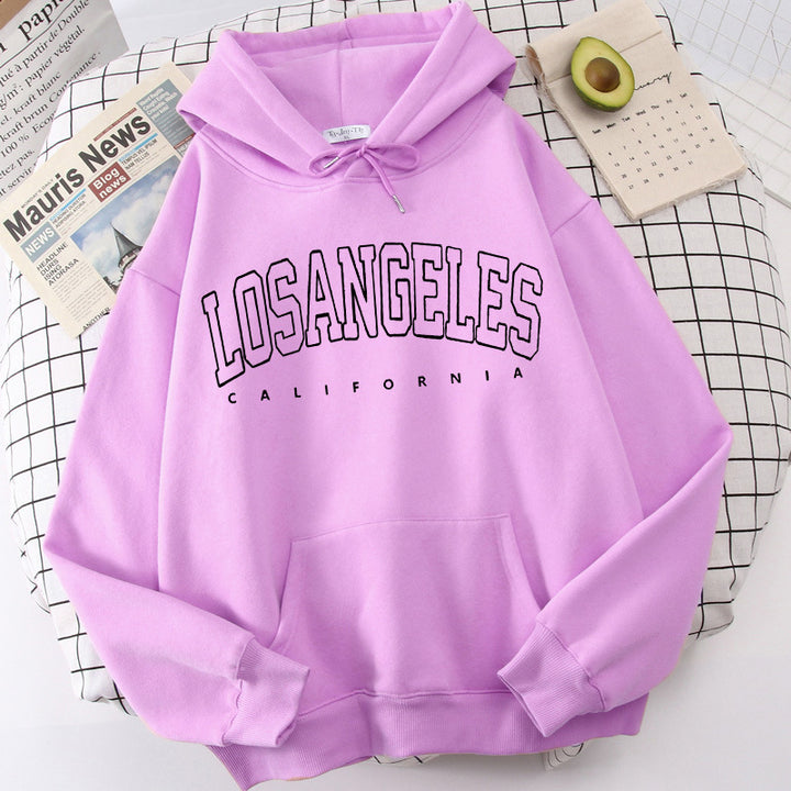 Damehoodie til kvinder med moderne Los Angeles print og løs pasform Skovae