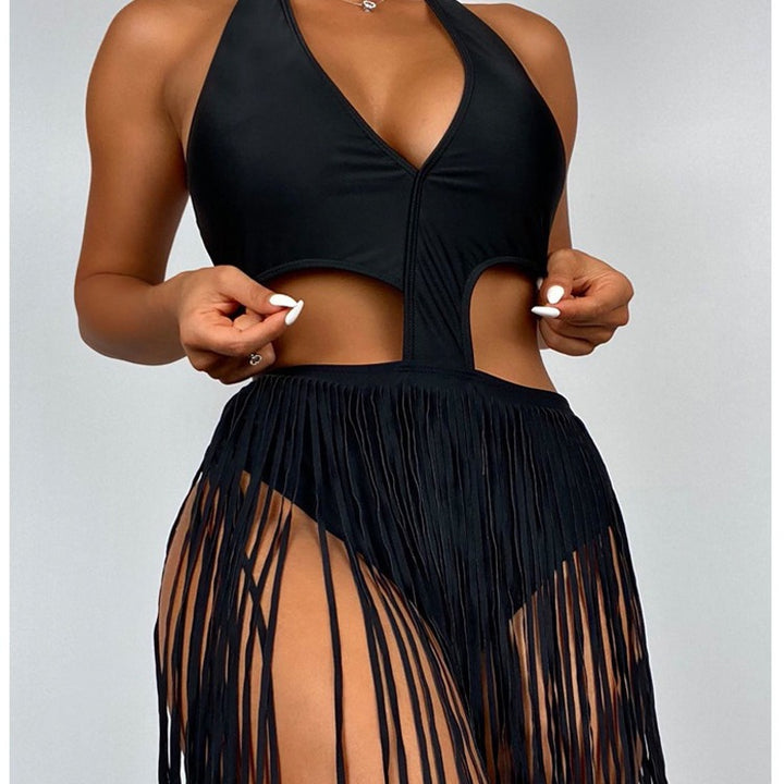 Dame one-piece badedragter med fashionable frynsekjole Skovae