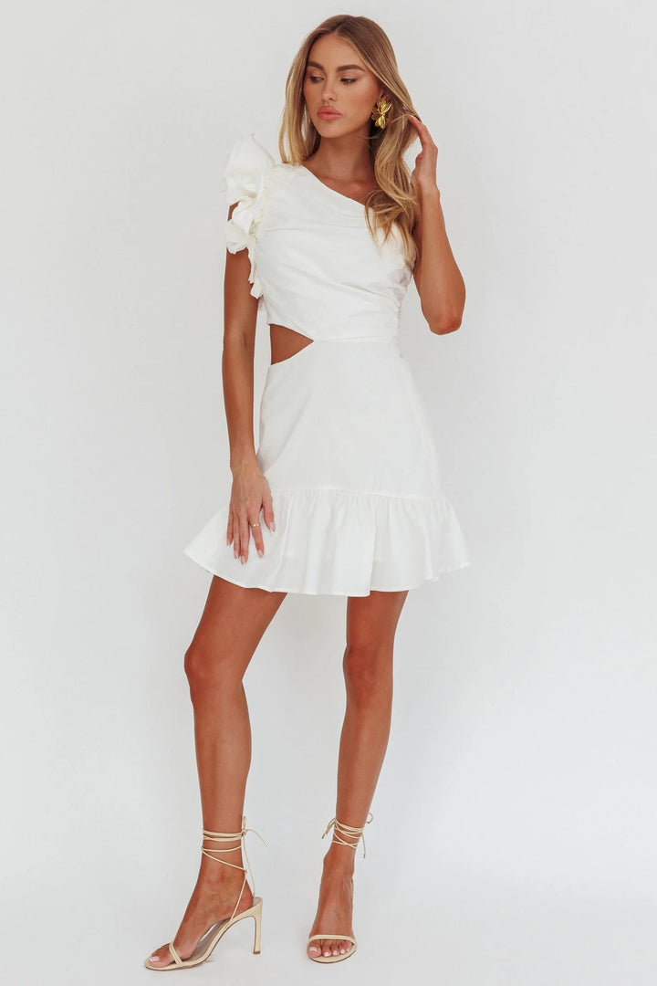 Dame Elegant Cut-Out Kjole med Flæse Detaljer Skovae
