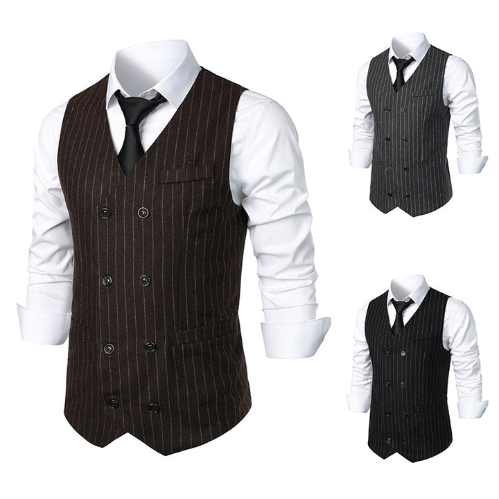 Herrer Double-breasted Nålstribet Vest Stilla