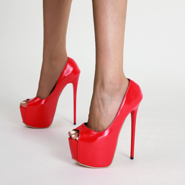Dame Peep-Toe High Heels med spændende platform-design og skinnende overflade Stilla