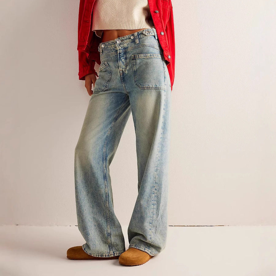 Dame brede jeans med afslappet snit og høj talje Stilla