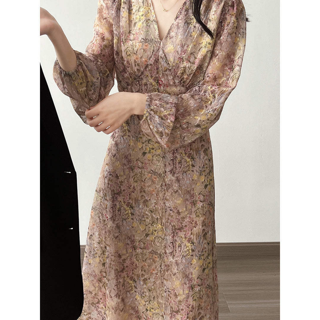 Dame elegant Maxikjole med florale mønstre og rynker Stilla
