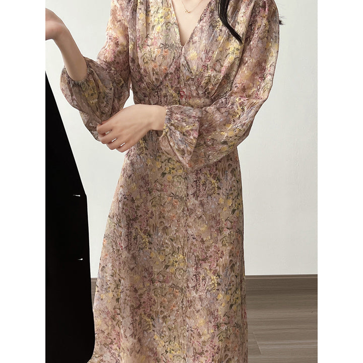 Dame elegant Maxikjole med florale mønstre og rynker Stilla
