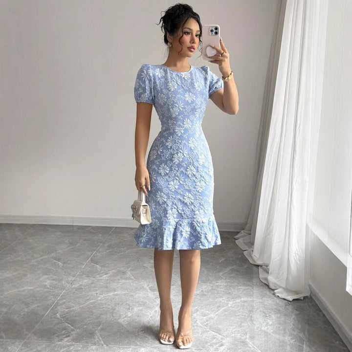 Dame Puffærmet Blomster Bodycon Kjole Stilla