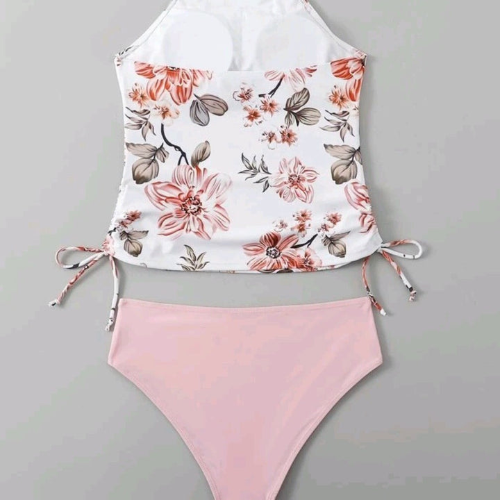 Dame blomster mønster halterneck bikini top og høj skåret bikini bund sæt Stilla