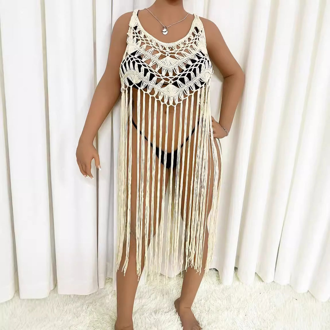 Dame Strandponcho med frynser Skovae