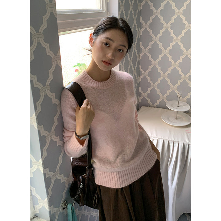 Dame elegant strikpullover med fin tekstur og tidløst rundhalsudskæring Stilla