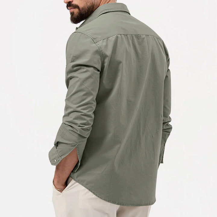 Herren nan legeres bomulds-twill-skjorte med påsyede brystlommer og kentkrave Skovae