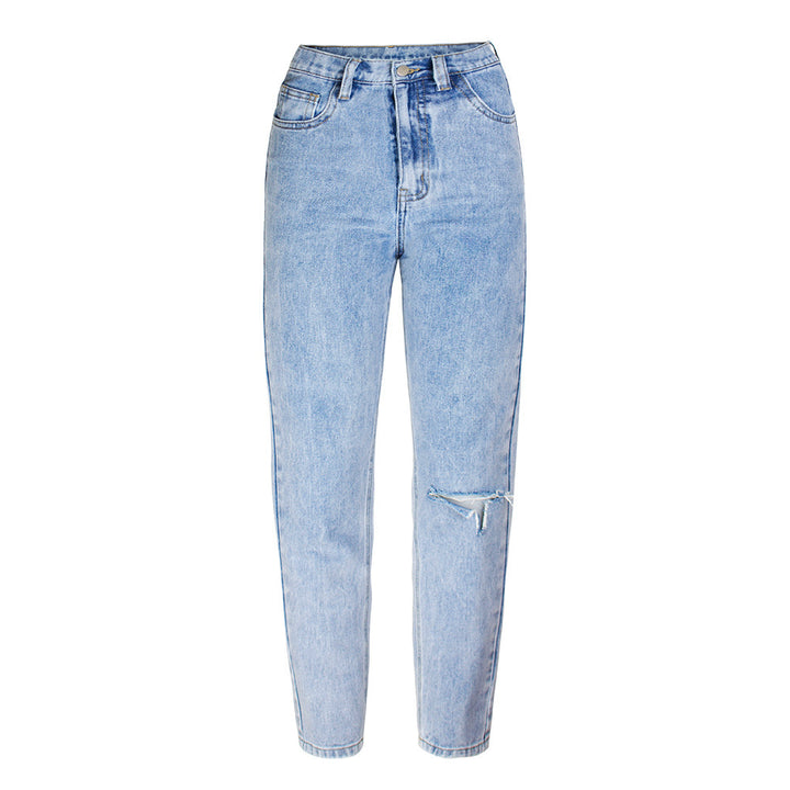 Dame High-Waist Jeans med frynset design Stilla