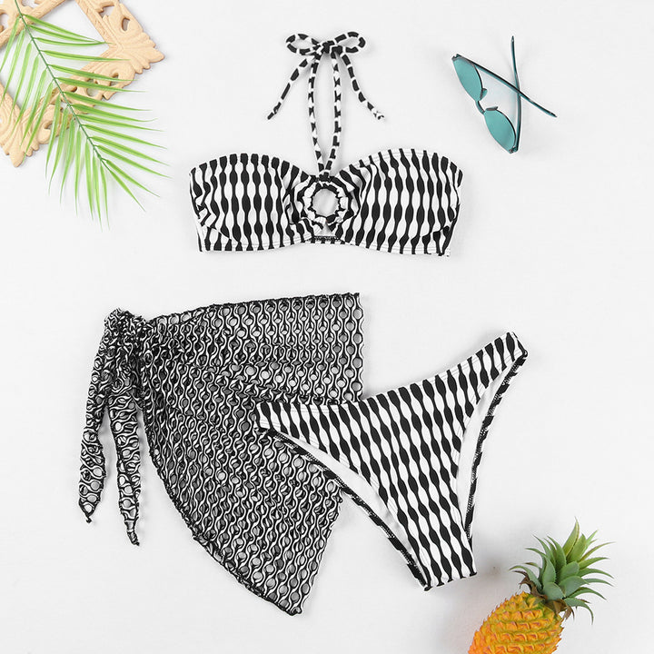 Dame Bandeau-bikini med unikt bølgemønster og stilfuldt netstof Stilla