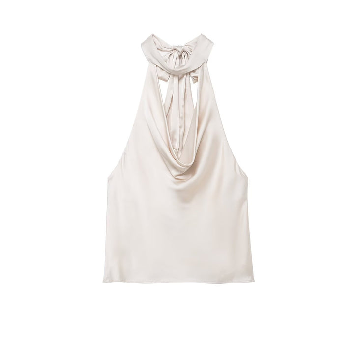 Dame elegant halterneck top i flydende satin med dekorativ rygudskæring Skovae