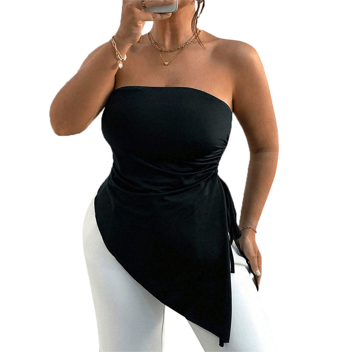 Damer asymmetrisk top med skulderfri design og elegant drapering Stilla