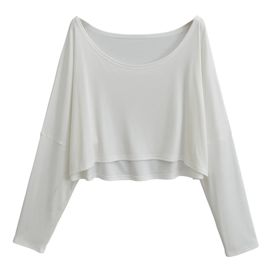Dame afslappet langærmet crop-top med bred silhuet og elegant rund halsudskæring Stilla