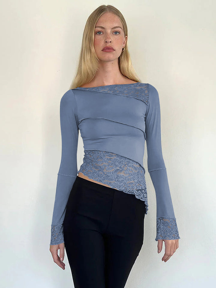 Dame top med transparente spidsdetaljer og figursyet snit Stilla