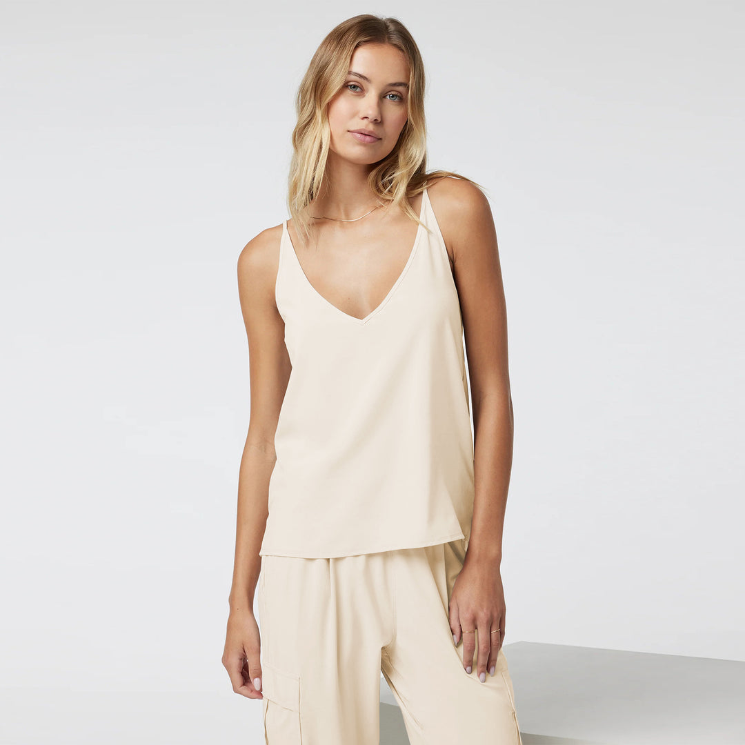 Dame elegant V-hals top med fine spaghettistropper Stilla