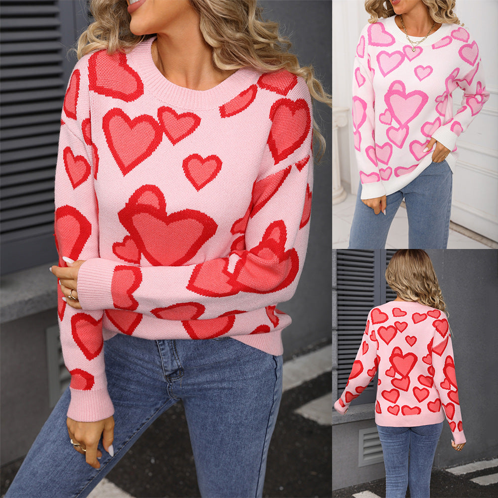 Kvinders strik sweater med hjerte design og løs pasform Stilla