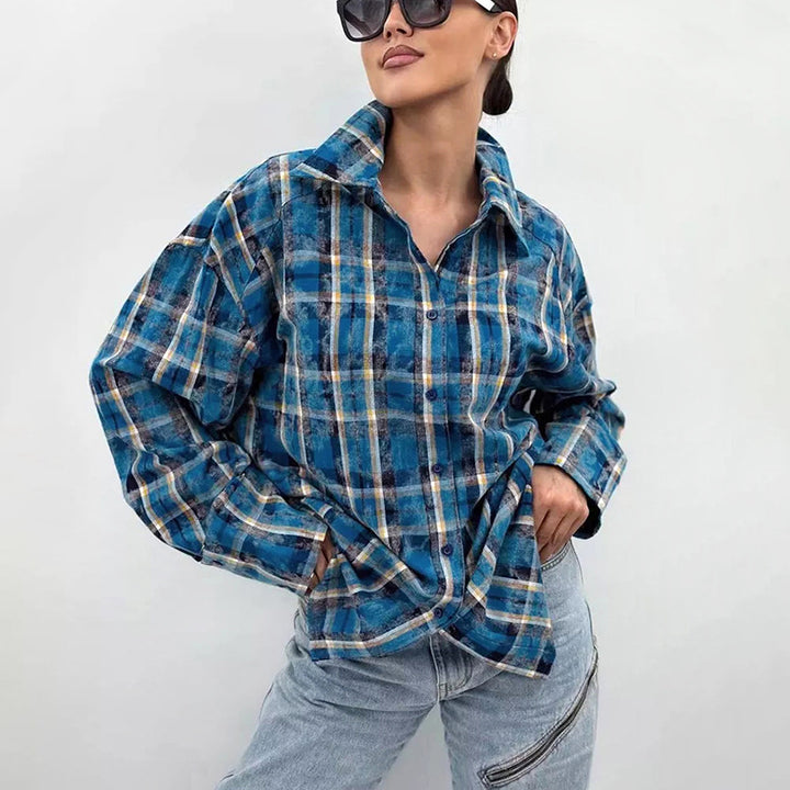 Dame Oversized Skjorte i Ternet Mønster Stilla