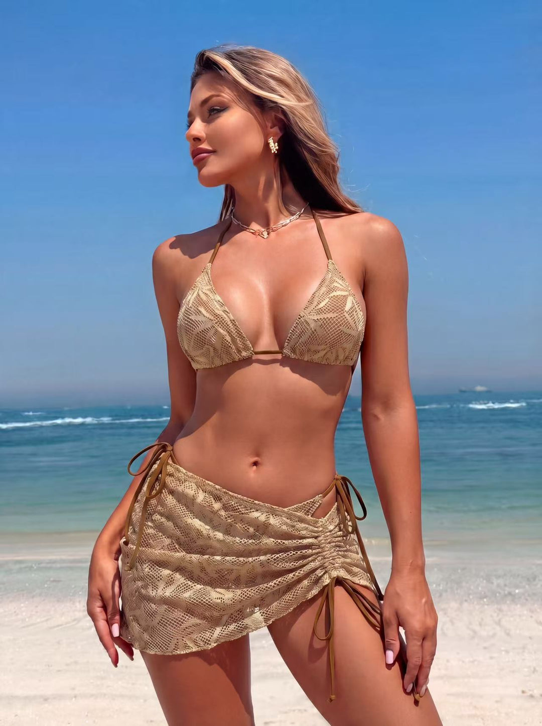 Damer trianglet bikini med sidelagt rynkedesign Skovae