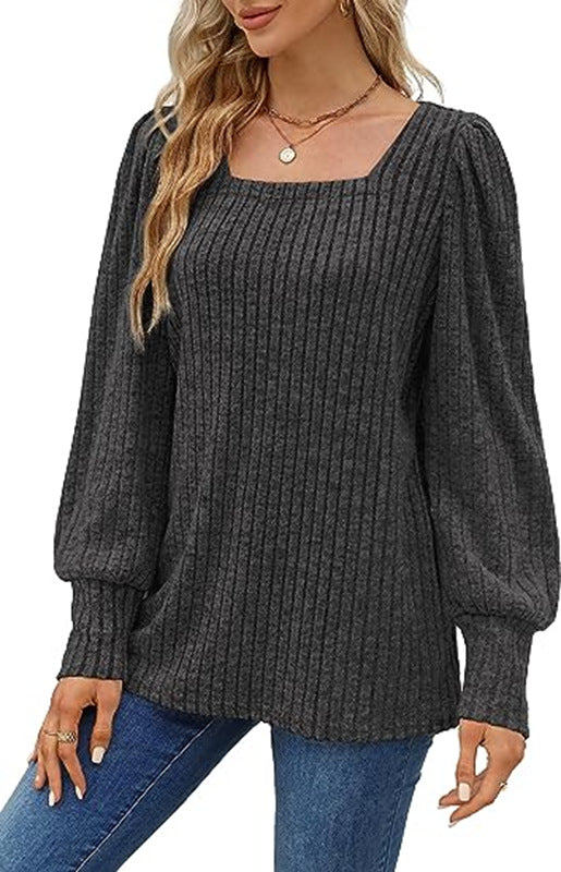Dame sweater med ribbet design og ballonærmer Stilla