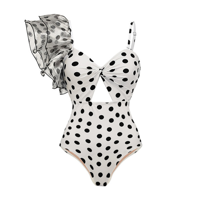 Dame one-piece badedragt med asymmetrisk flæse design Skovae