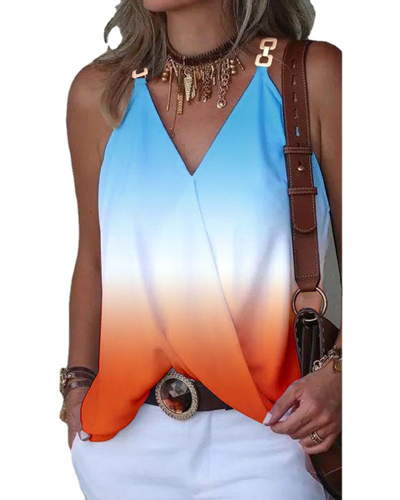 Dame Patchwork Tanktop med trendy V-udskæring Stilla
