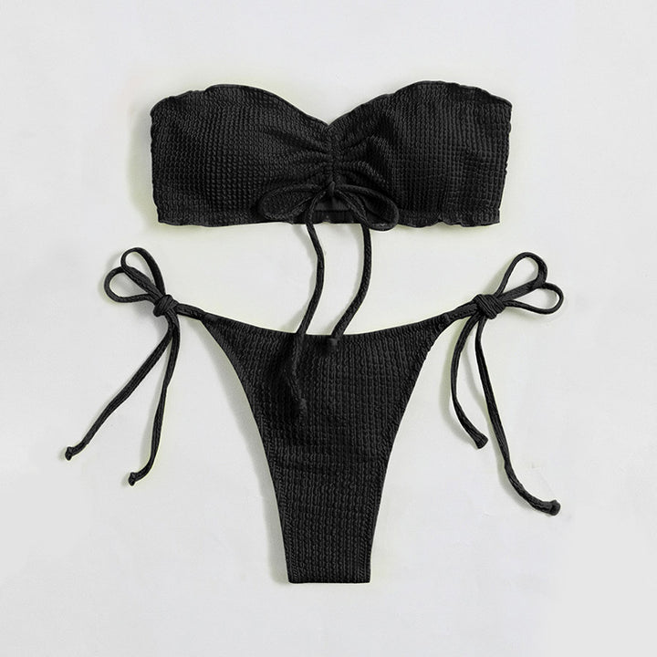 Dame Bikini-sæt med rynket bandeau-top og legesygt knude-design Stilla