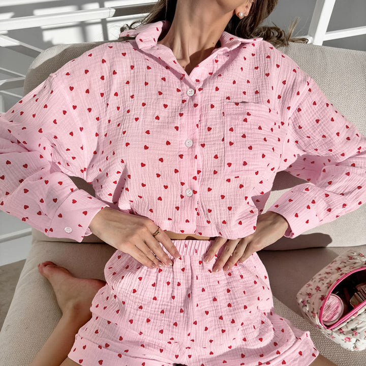 Dame pyjamasæt med hjerte-motiv og behagelig pasform Stilla