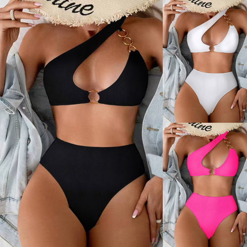 Dame bikini-sæt med asymmetrisk stropdesign og elegant ringdetalje Skovae