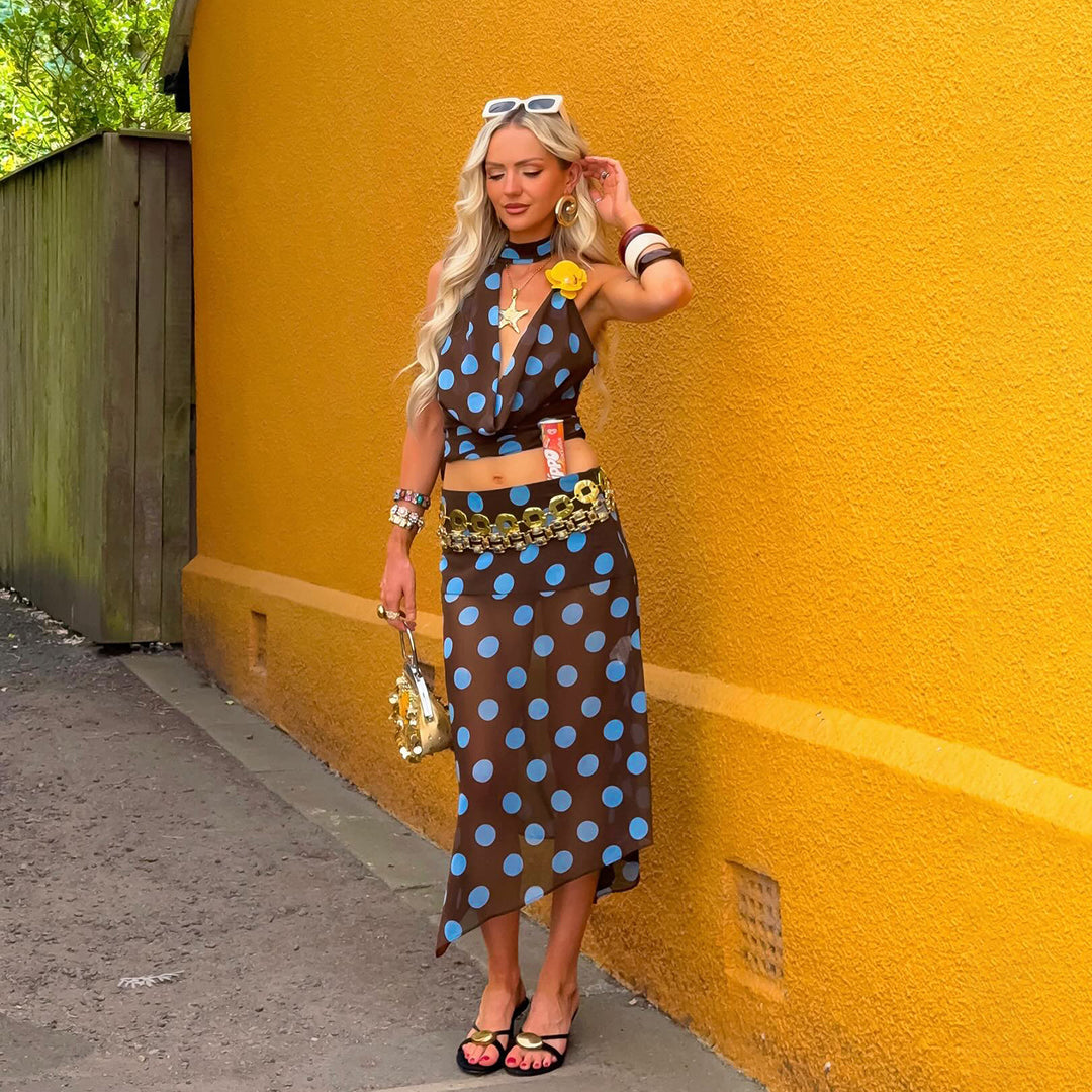 Damen ärmelloses Oberteil mit einzigartigem polka-dot Design und verstellbarem Halspartie Skovae