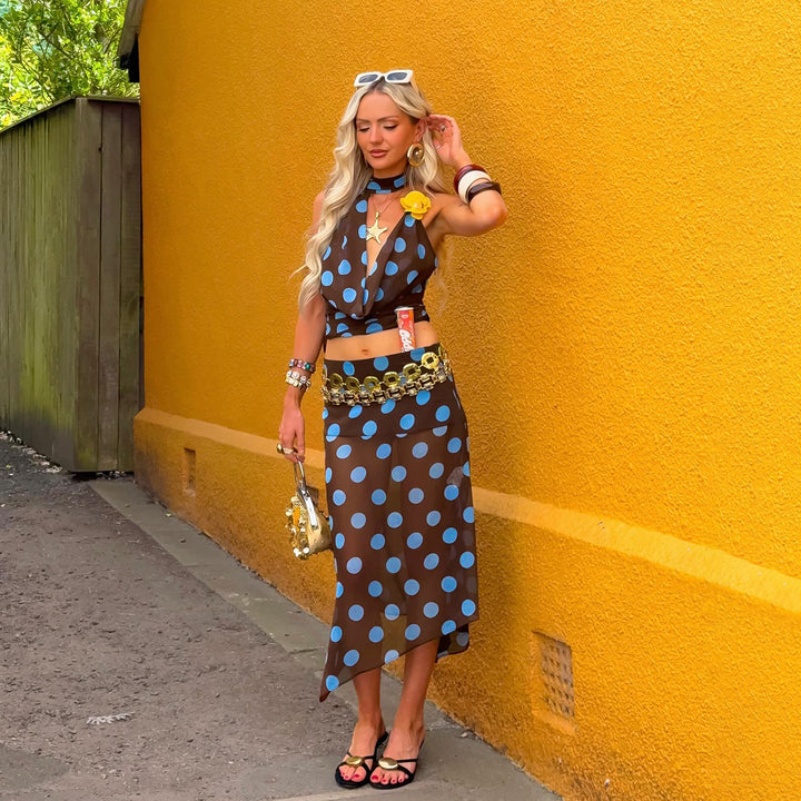 Damen ärmelloses Oberteil mit einzigartigem polka-dot Design und verstellbarem Halspartie Skovae