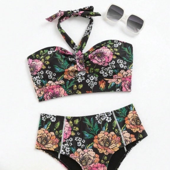 Dame to-delt bikini-sæt med blomsterdesign og høj talje Stilla