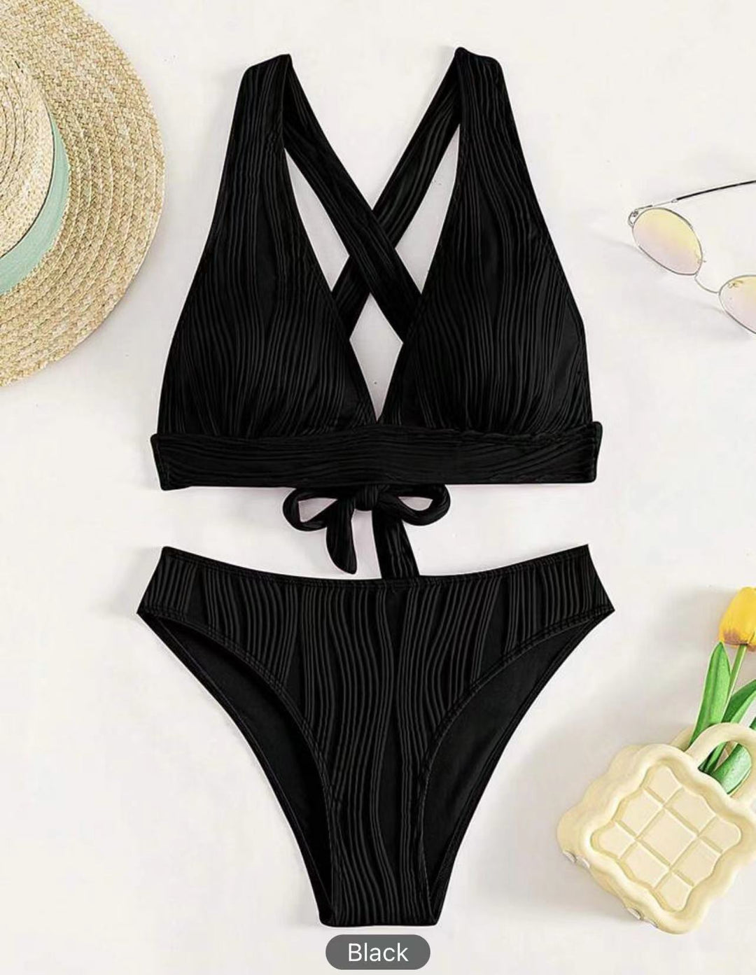 Dame bikini-sæt med moderne indpakningsdesign og smagfulde ribbede detaljer Skovae