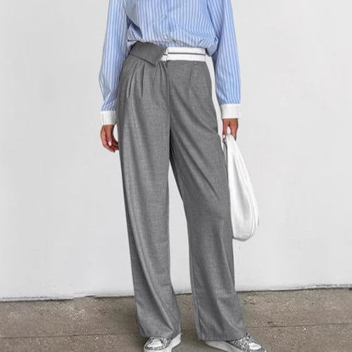 Dame elegant fold-bukser med høj talje og bred ben Stilla