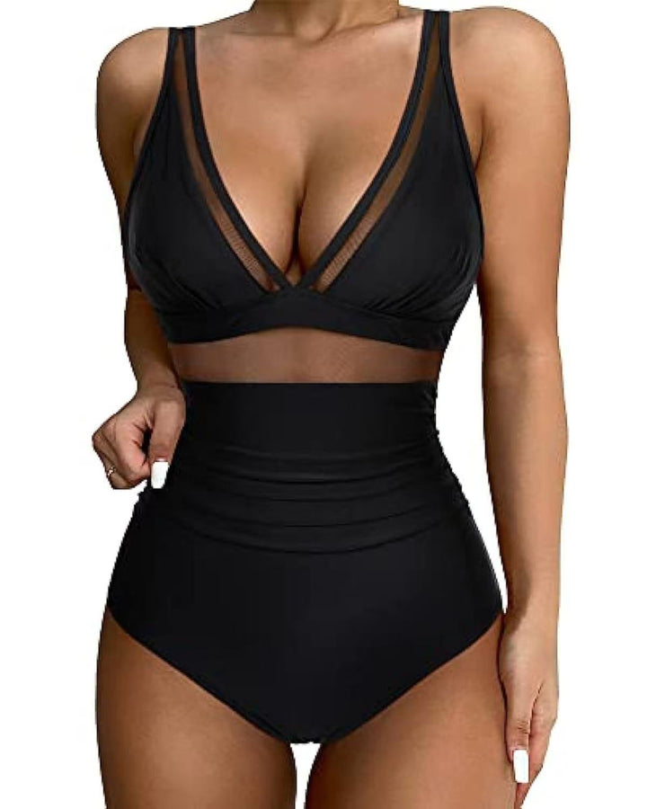 Dame højtaljede bikinier med mesh-detaljer og dyb udskæring Stilla