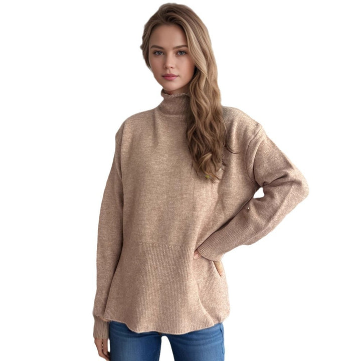 Dame casual sweater med høj krave og praktiske sidelommer Stilla