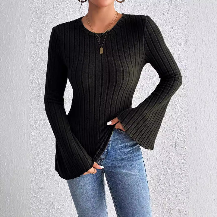 Dame langærmet sweater med ribstrik og voluminøse ærmer Stilla