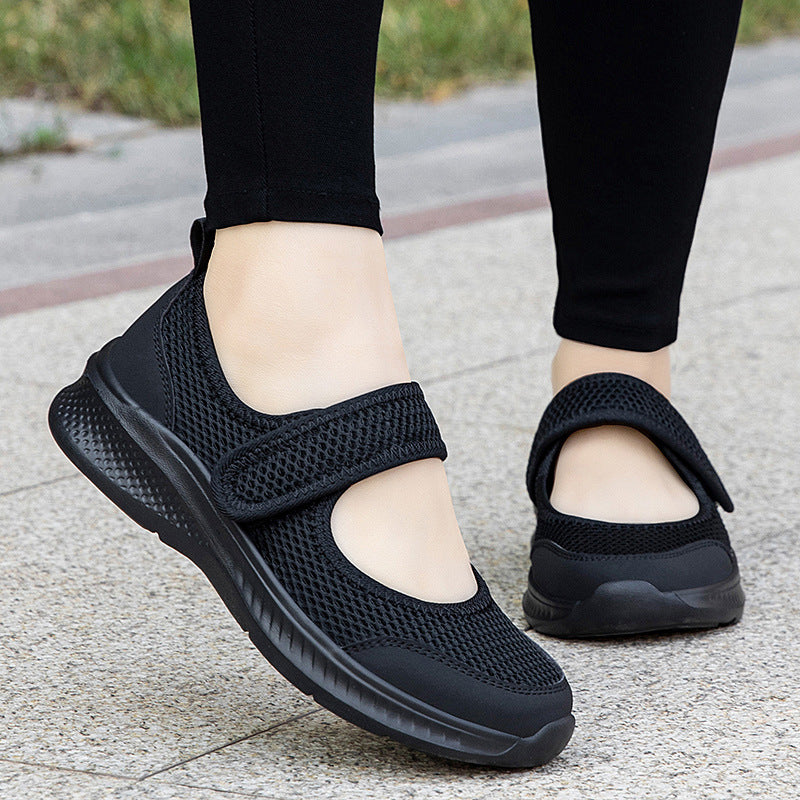 Dame nan Velcro-Sko med Ballerina-stil med åndbart mesh-overside og fleksibel let sål Skovae
