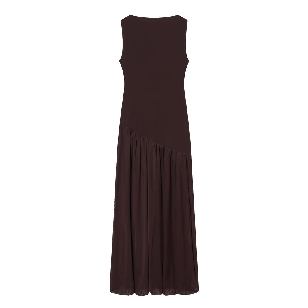 Dame Maxikjole med elegant drapering og asymmetrisk kant Skovae