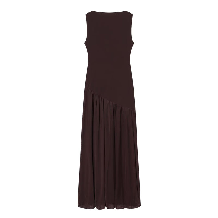 Dame Maxikjole med elegant drapering og asymmetrisk kant Skovae