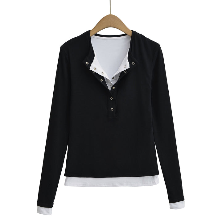 Dame langærmet Henley-shirt med fashionable knapdetaljer og elegant snit Stilla