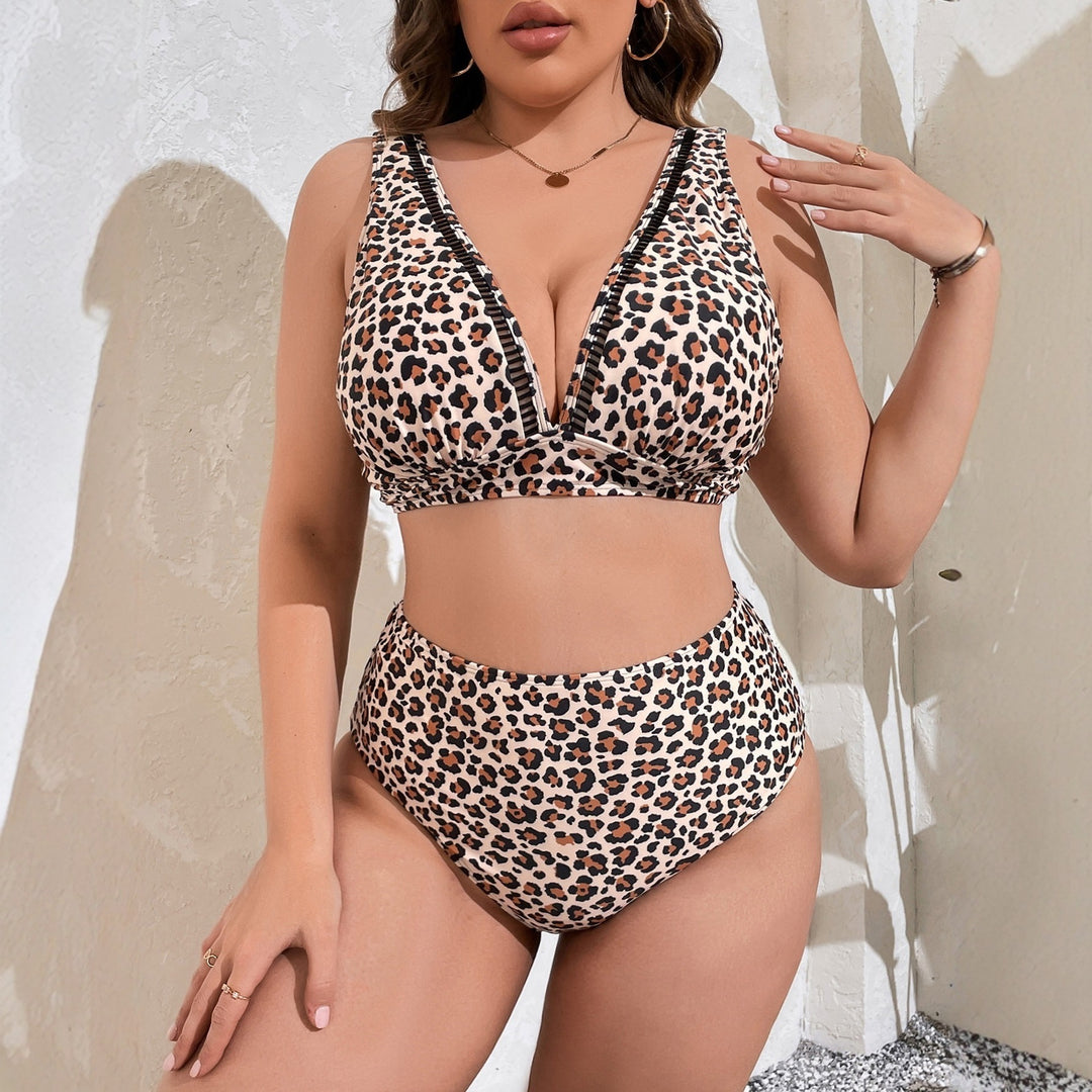 Damer høj talje bikini med moderne leopardmønster Skovae