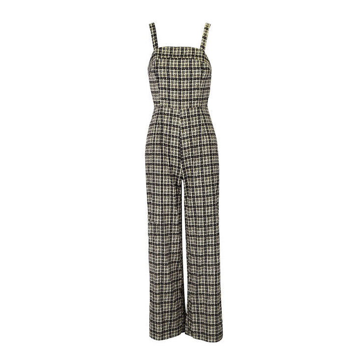 Dame jumpsuit med brede bukseben og fint ternet mønster Skovae